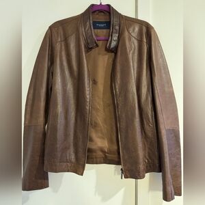 Burberry leather rider jacker dark brown